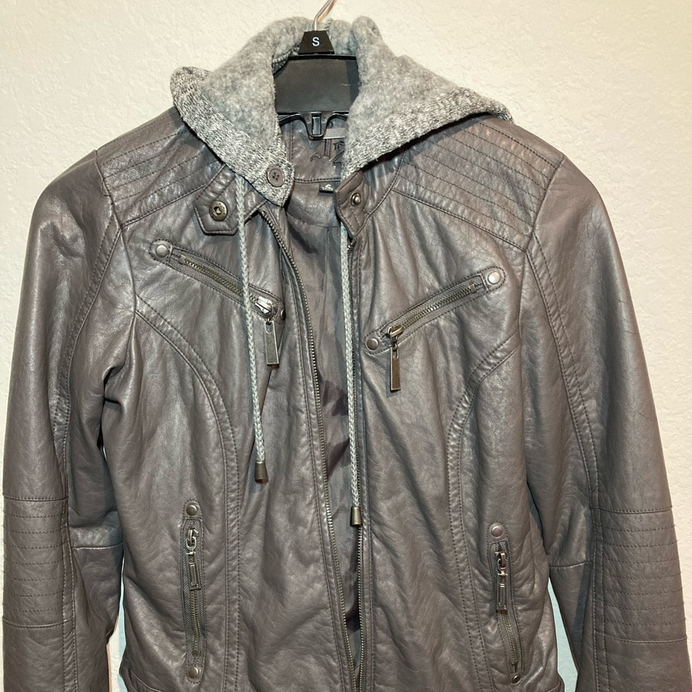 Leather Jacket with removable hood